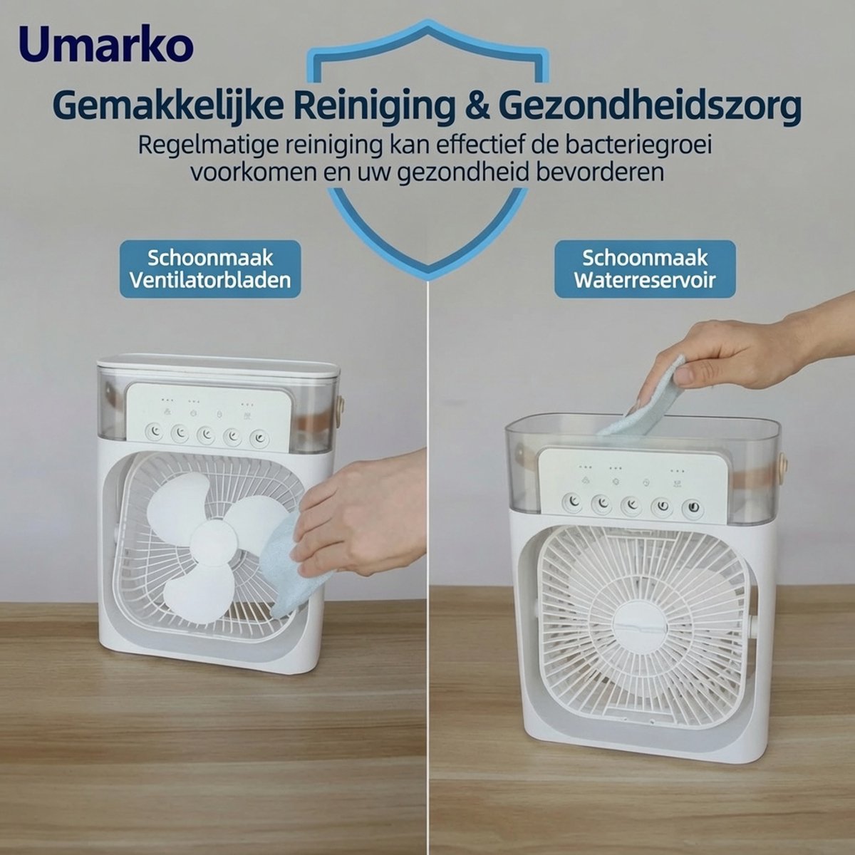 Umarko Mini Airco - Draagbare 3-in-1 Luchtkoeler met Bevochtiger & 7 Kleuren LED Lamp - Slaapkamer & Kantoor — afbeelding 8