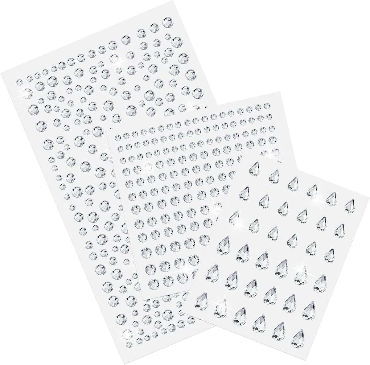 Glittersteentjes, zelfklevend, 3 vellen strassteentjes, verschillende afmetingen, gemengde zelfklevende strasssteentjes, strasssteentjes om op te plakken met pincet, voor doe-het-zelf vingernageldecoraties (diameter 3-6 mm)