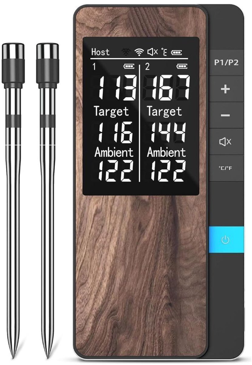 CRLYN® Draadloze Keukenthermometer - Slimme Vleesmeter - Intelligent Koken - Oplaadbaar Bamboe Station