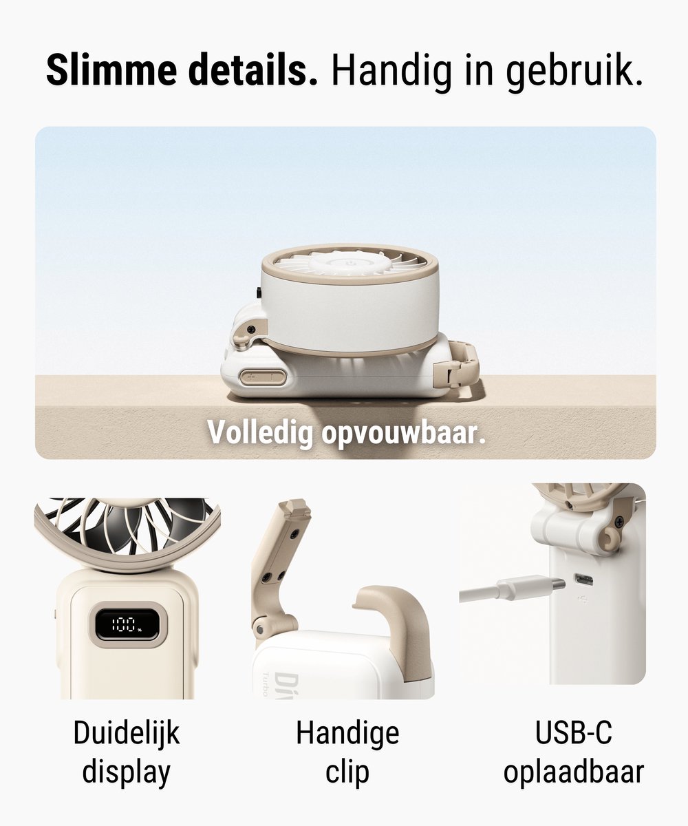 Diveblues® Handventilator Oplaadbaar - Premium Personal Fan - AIR 100 – High Speed Blaaskracht – 100 Snelheden – LED Scherm - Handwaaier – Waaier – Draagbare Ventilator - Koelt écht — afbeelding 4