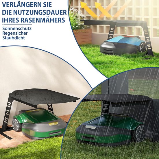 Robotmaaiergarage, metaal, zwart Weerbestendige garage met UV-bescherming voor robotmaaier en laadstation. Roestvrij, afmetingen 77 × 94 × 36 cm. Geschikt als carport of overkapping van Merkloos	 — afbeelding 5