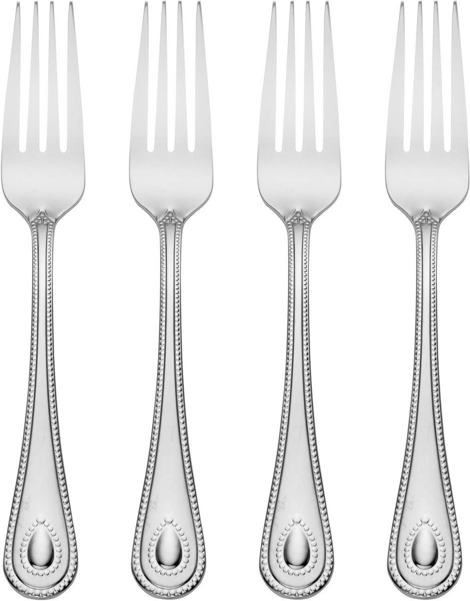 Set van 4 Saladevorken - Luxe RVS Bestek met Kralenrand