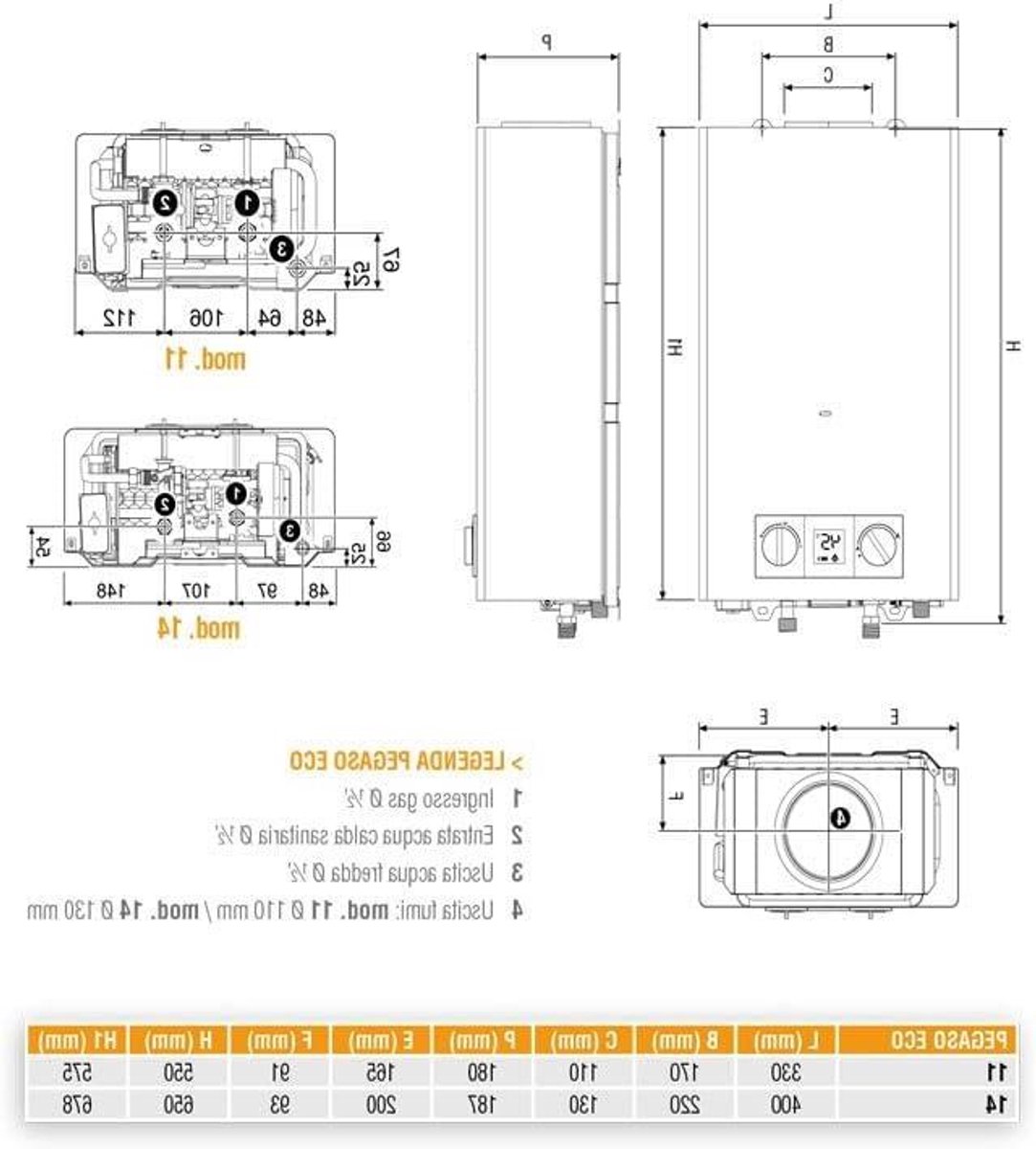 Directgestookte CV-ketel 14 Liter voor Warm Water - LPG - Open Kamer