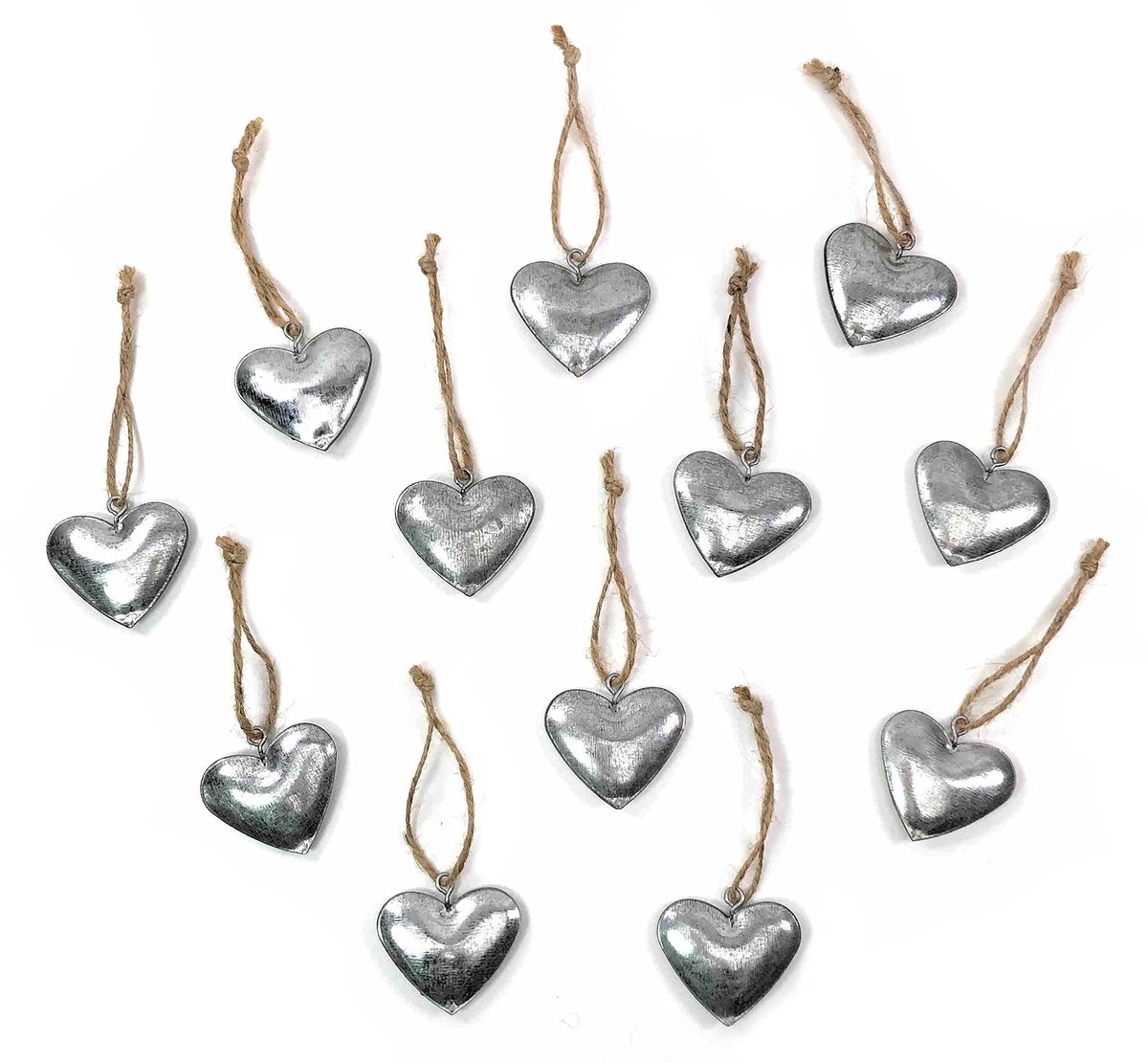 12x zinc heart pendant approx. 3.5cm, metal hearts to hang in silver - ShopVlot