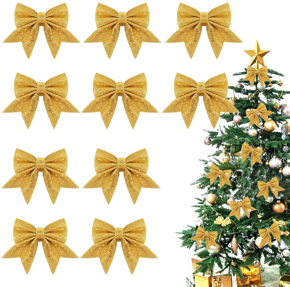 Christmas Bows 10 Pieces Christmas Bows Christmas Tree Decorations Bows Pine Tree Bows, Christmas Tree Decoration for - ShopVlot