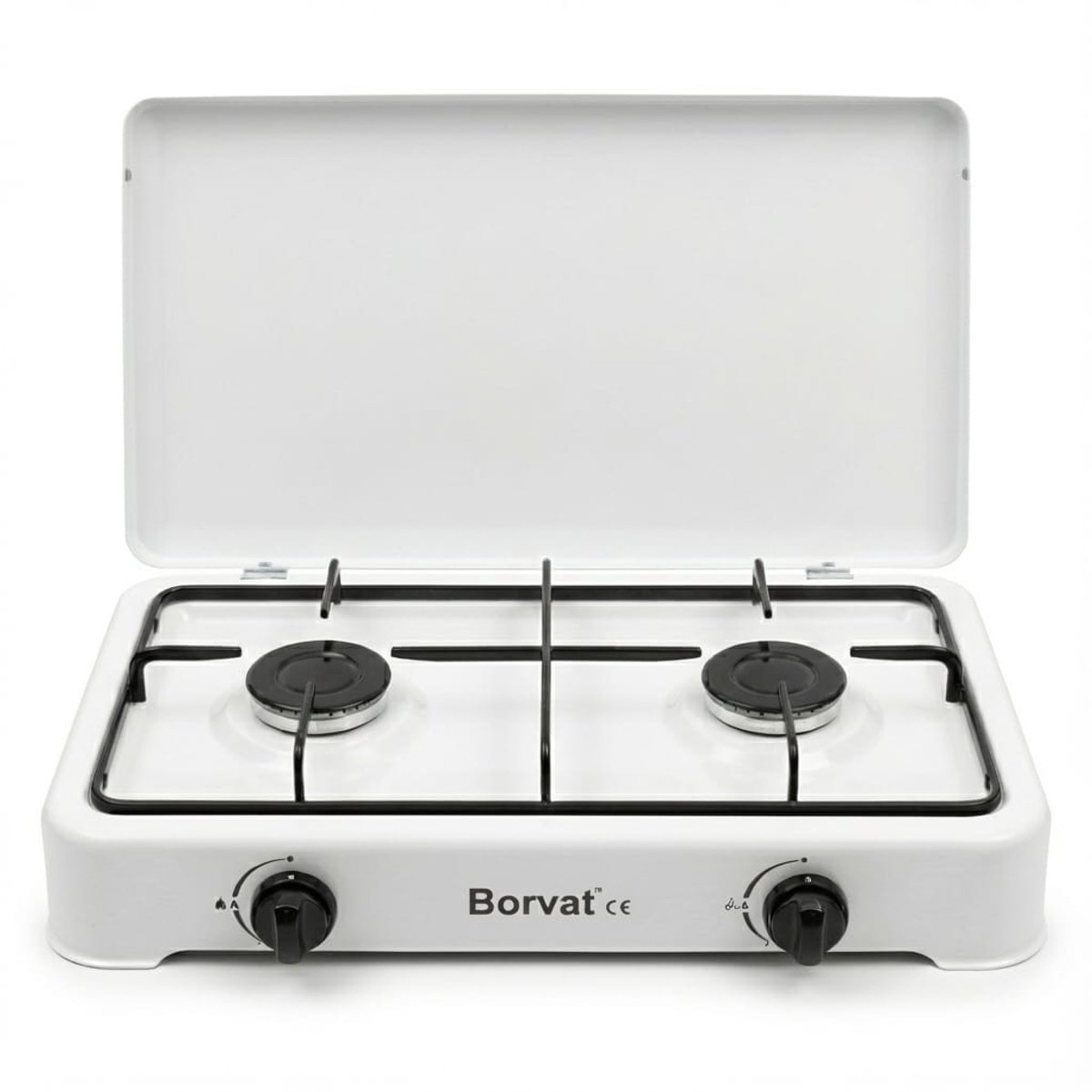 Borvat® - Vrijstaande Gaskookplaat - Los Gasfornuis - Voor Thuis, Buiten of Camping - Kampeerkooktoestellen - 2-Pits - Wit