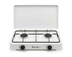 Borvat® - Vrijstaande Gaskookplaat - Los Gasfornuis - Voor Thuis, Buiten of Camping - Kampeerkooktoestellen - 2-Pits - Wit