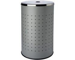 Grijze Rvs Wasmand met Deksel en Ventilatiegaten - 54 Liter