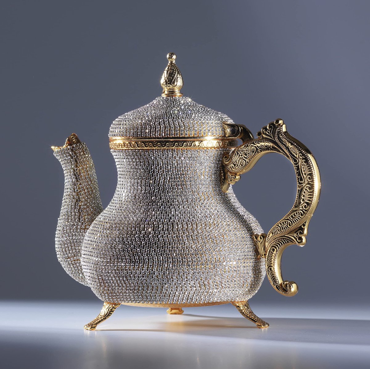 Handgemaakte prachtige Turkse Marokkaanse Arabische decoratieve gouden theepot kruik pot ketel met kristallen steentjes, 20 kg, 8x7 inch