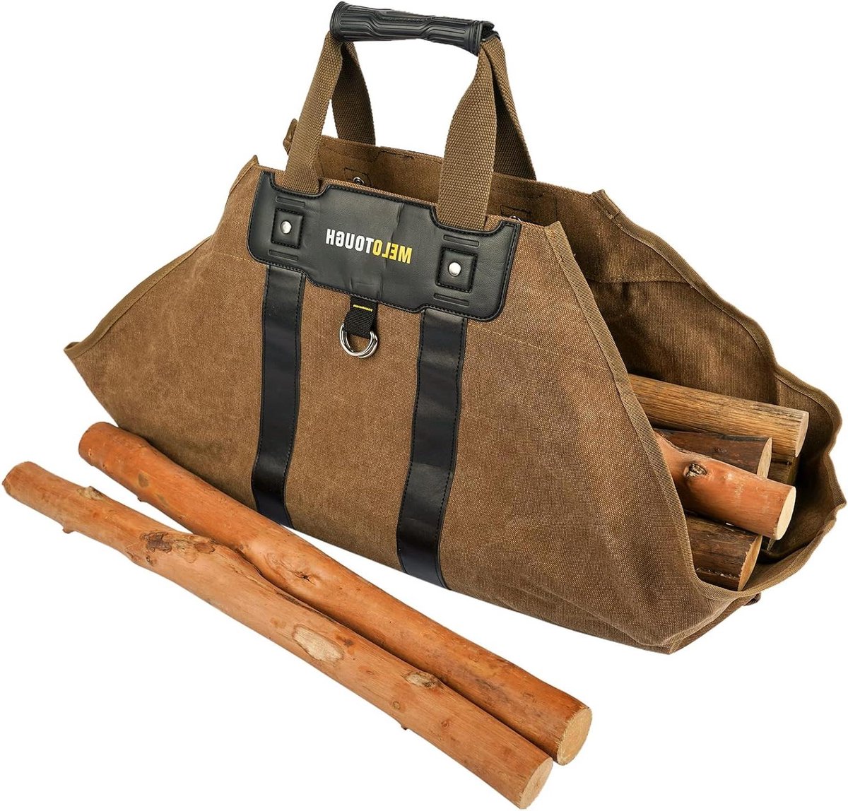 Houtdrager Canvas - Draagzak - Haardhout Dragen - Zacht Siliconen Handvat - 355x17 Inch - Kaki