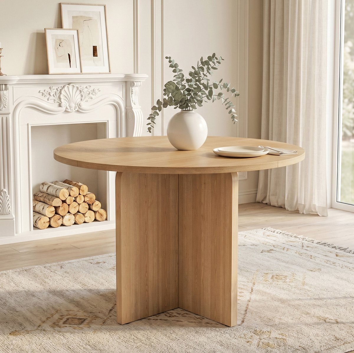 MIVRAY Eettafel - Ronde Tafel Voor 4 Tot 6 Personen - Scandinavisch Ontwerp Voor Eetkamer En Woonruimte - MDF - 120 x 75 cm - Eikenkleur