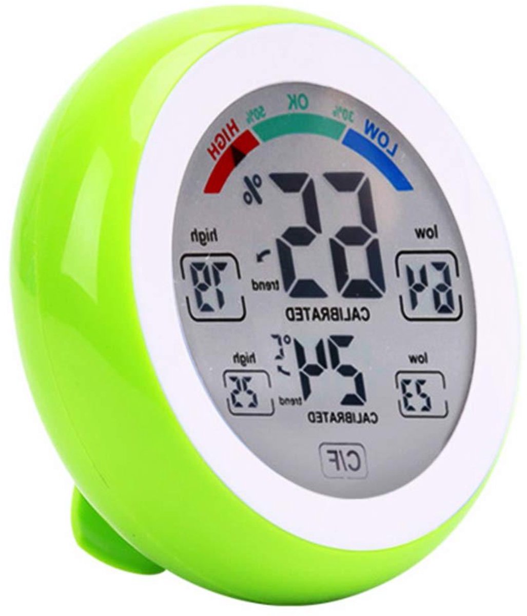 Thermometer Hygrometer - Weerstation Tester - Binnenklimaat Monitoren - Rond Touchscreen - 9x9x2.6 cm - Groen