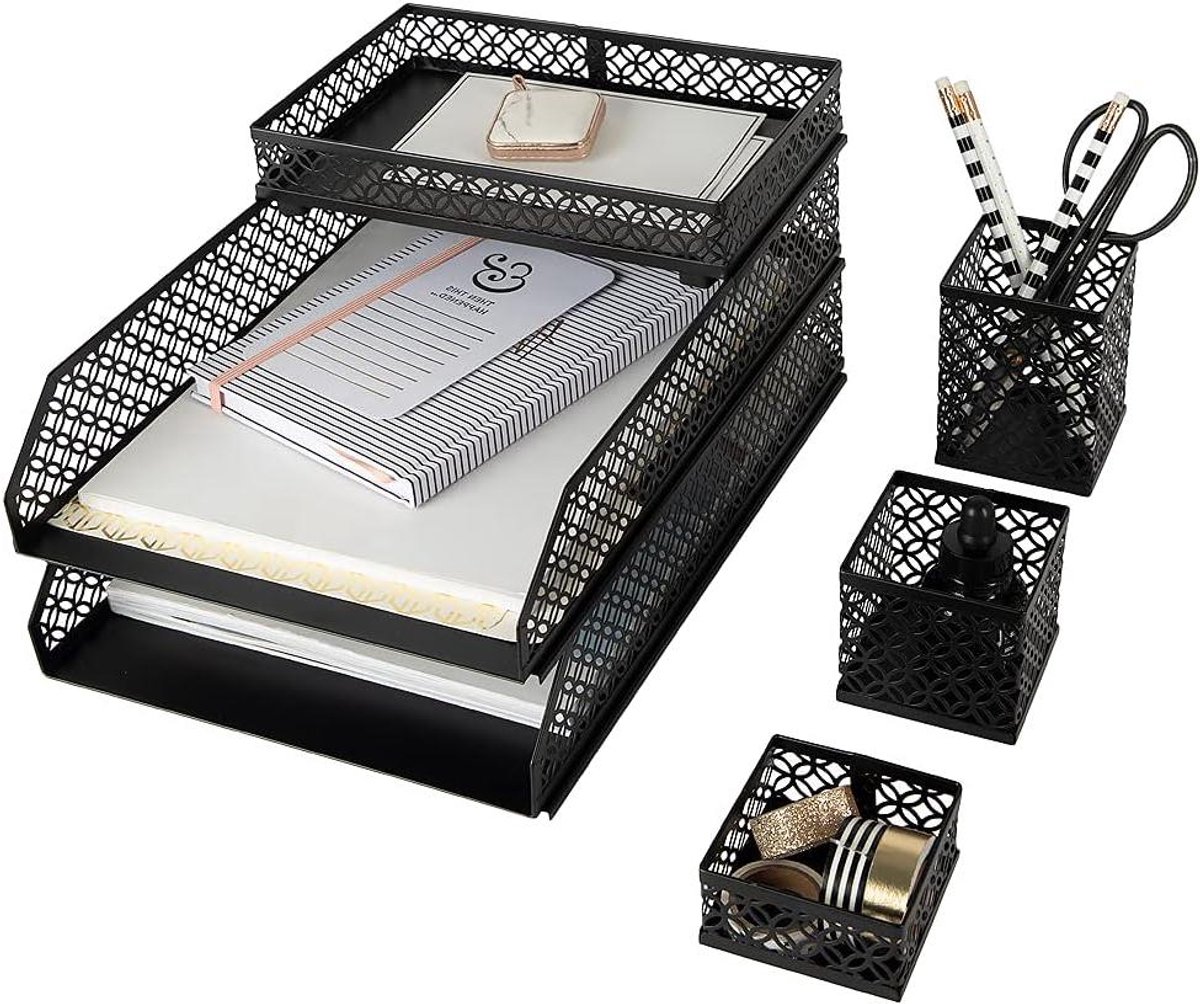 Bureau organizer set - Kantoor opbergers - Bureau organiseren - Zesdelige set - 35 x 25 x 25 cm - Zwart