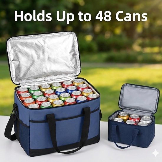 Geïsoleerde lunchtas - Geïsoleerde Koeltas - Handvat Riem - Picknicktas - Opvouwbare thermotas van Oxford stof - Lekvrij en Waterdicht - Voor Kantoor Camping Picknick Reizen - 40 x 25 x 29 CM - Marineblauw van PZCC — afbeelding 4