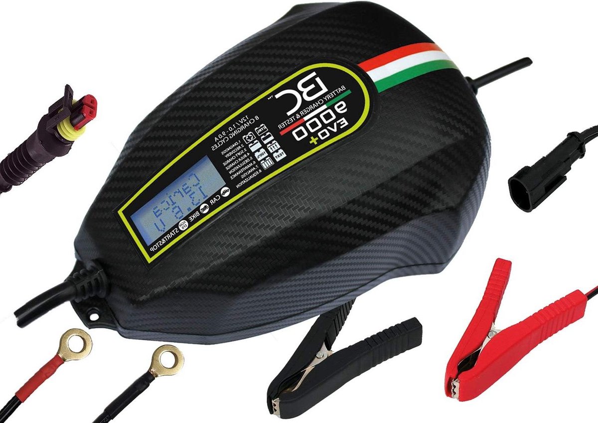 Acculader Motorfiets - Batterij Onderhoud - Voertuig Accu - 8 Laadcycli - 9 Ampère - Zwart