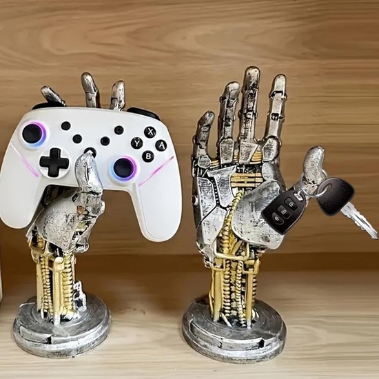 Hoofdtelefoonstandaard Controllerhouder - Gaming Accessoires Bureau - Bureau Organisatie - Cyberpunk Hand Design - 24 x 9 cm - Zilver — afbeelding 4