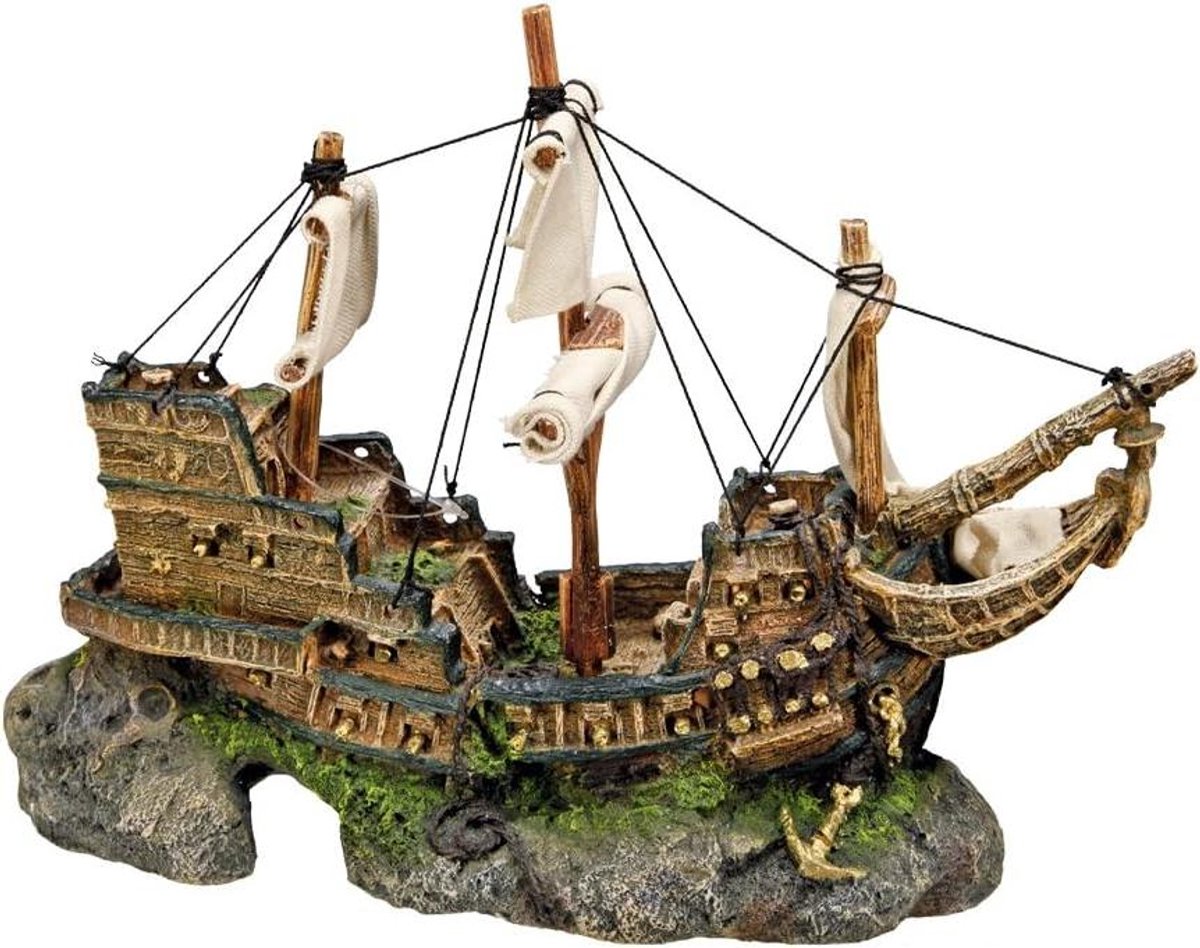 Aqua Ornament Schip - Aquarium Decoratie - Onderwaterwereld Creëren - Niet Giftig Materiaal - 33 x 26 x 15 cm