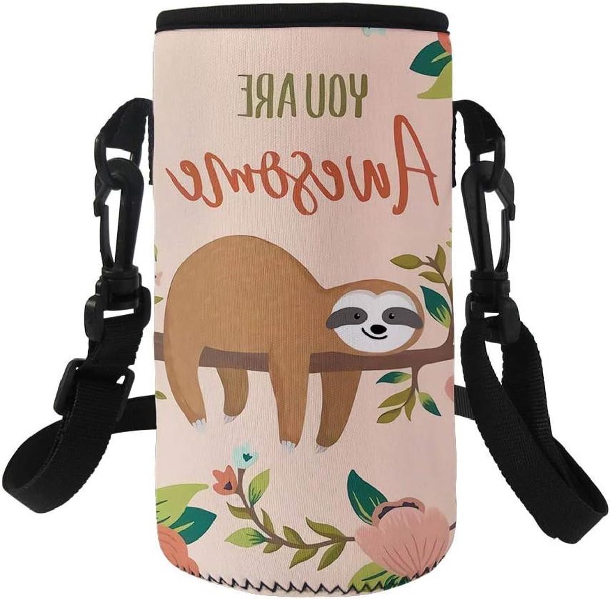 Waterfles Drager - Flessenhoes Schouderband - Sport en Outdoor - Verstelbare Schouderriem - 1000ml - Roze Luiaard
