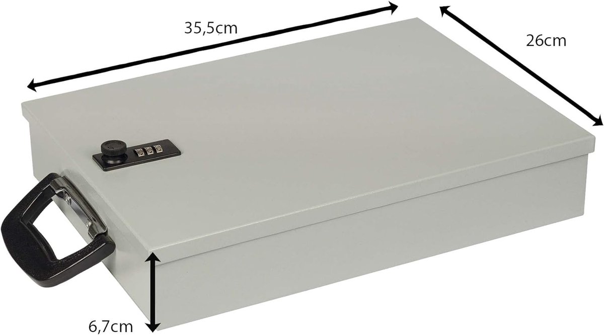 Documenten Cassette - Opbergcassette Documentenkluis - Documenten Beveiligen - Met Cijferslot - 35.5 x 26 x 6.5 cm - Lichtgrijs