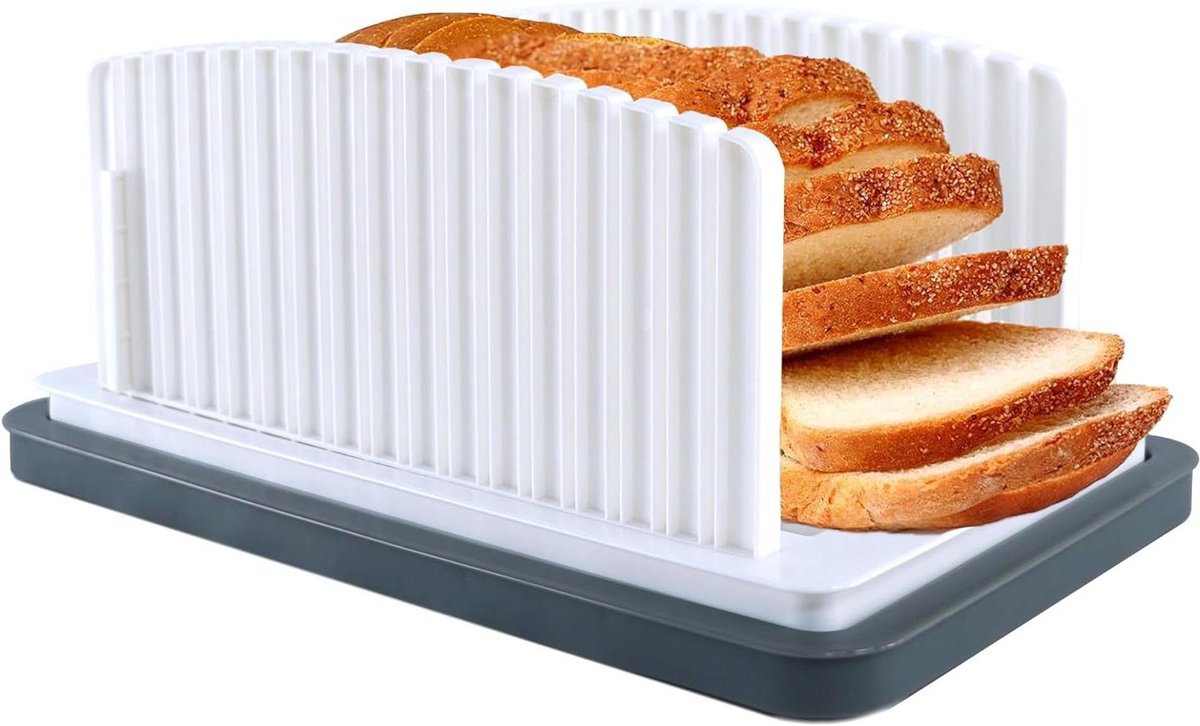 Broodsnijder - Brood snijhulp - Gelijkmatig Brood Snijden - Met Kruimelbak - 33.5 x 8.5 x 5.5 cm - Wit