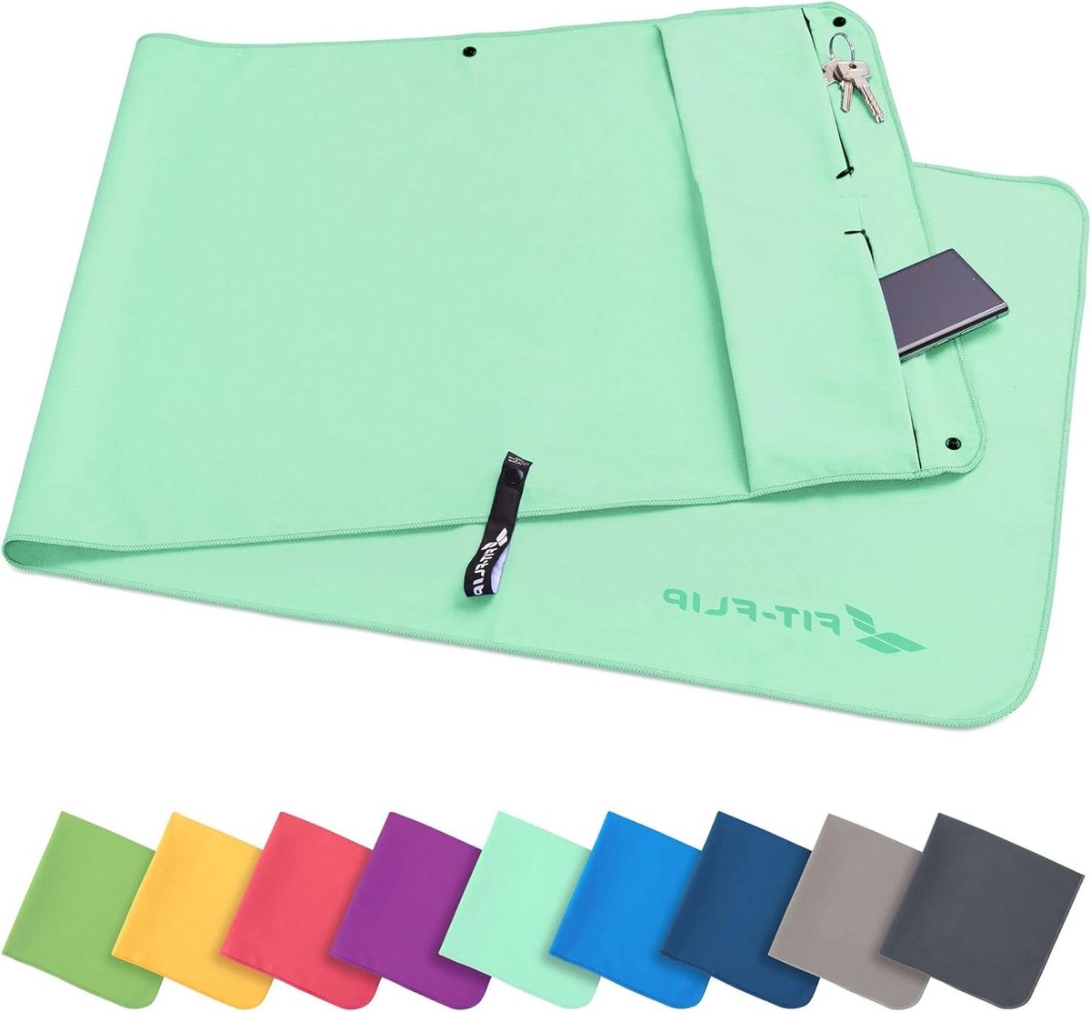 Fitness Handdoek met Zakje - Sport Handdoek Microvezel - Sporten en Trainen - Met Ritsvak en Magneetclip - 130x48 cm