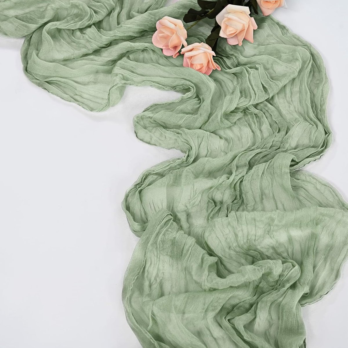 Tafelloper Kaasdoek - Gaas Loper - Bruiloft Decoratie - Gerimpeld Ontwerp - 50 x 300 cm - Saliegroen