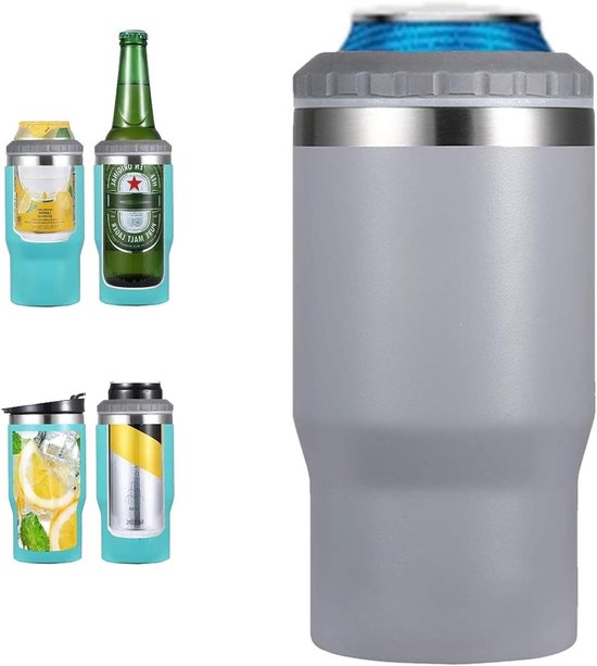 Fles Isolator - Blikhouder Koeler - Drinken Koel Houden - Dubbele Isolatie - 14 oz - Grijs — afbeelding 2