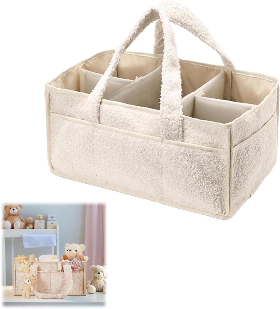 Luier Organizer - Babymand Organizer - Baby spullen opbergen - Uitneembare vakken - 450 g - Beige