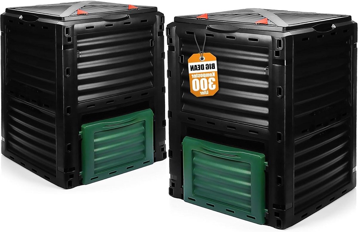 Compostbak Tuin - Composteerbak Tuinafval - Afval Verwerken - Weerbestendig Kunststof - 300 liter - Zwart Groen