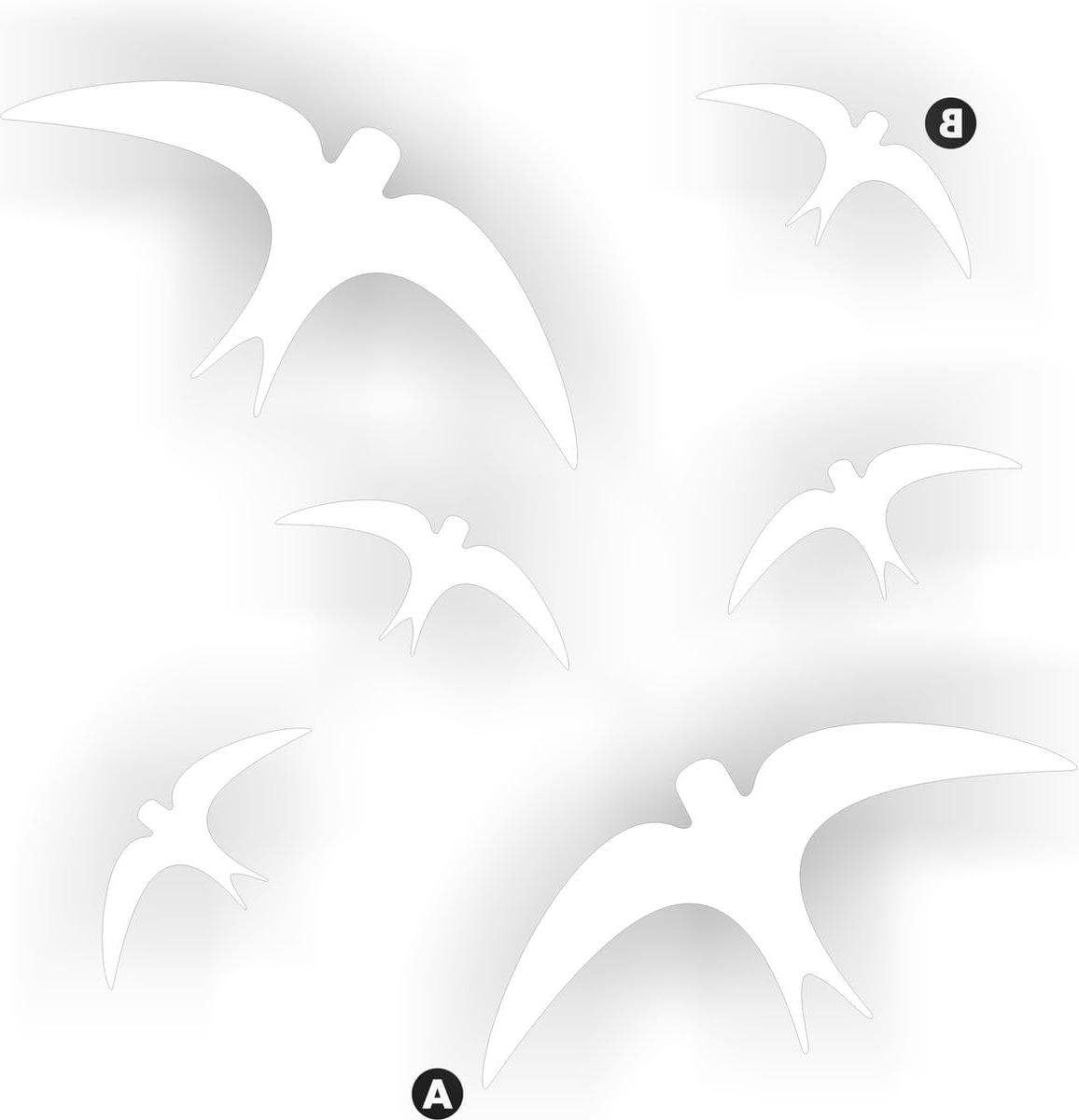 Vogel raamstickers - Vogelbescherming stickers - Vogels beschermen - Set van 6 vogels - 2x 18.5x8cm 4x 9x4cm - Wit