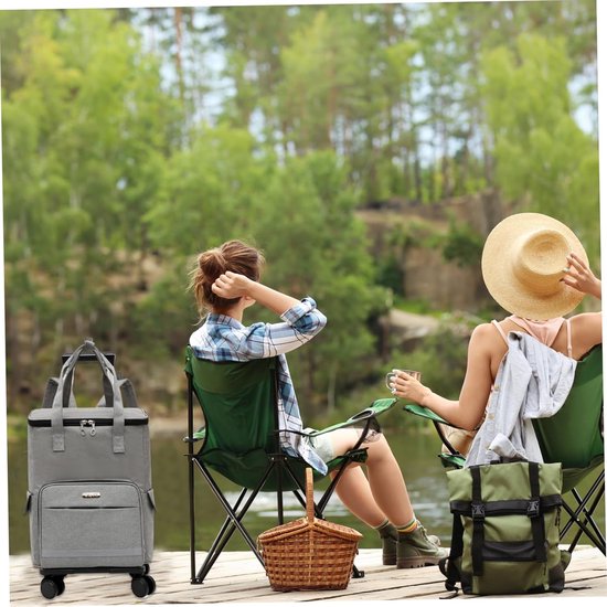 Koelbox met Wielen - Koeltas Trolley - Boodschappen Vervoeren - Waterdicht Oxford Materiaal - 35x21x45 cm - Grijs — afbeelding 3