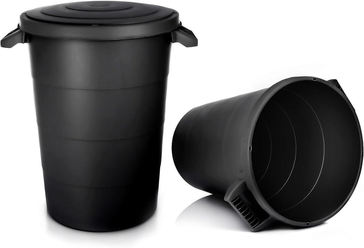 Watertonnen Set - Regentonnen met Deksel - Water Opslag Tuin - Weerbestendig Ontwerp - 80 Liter - Zwart