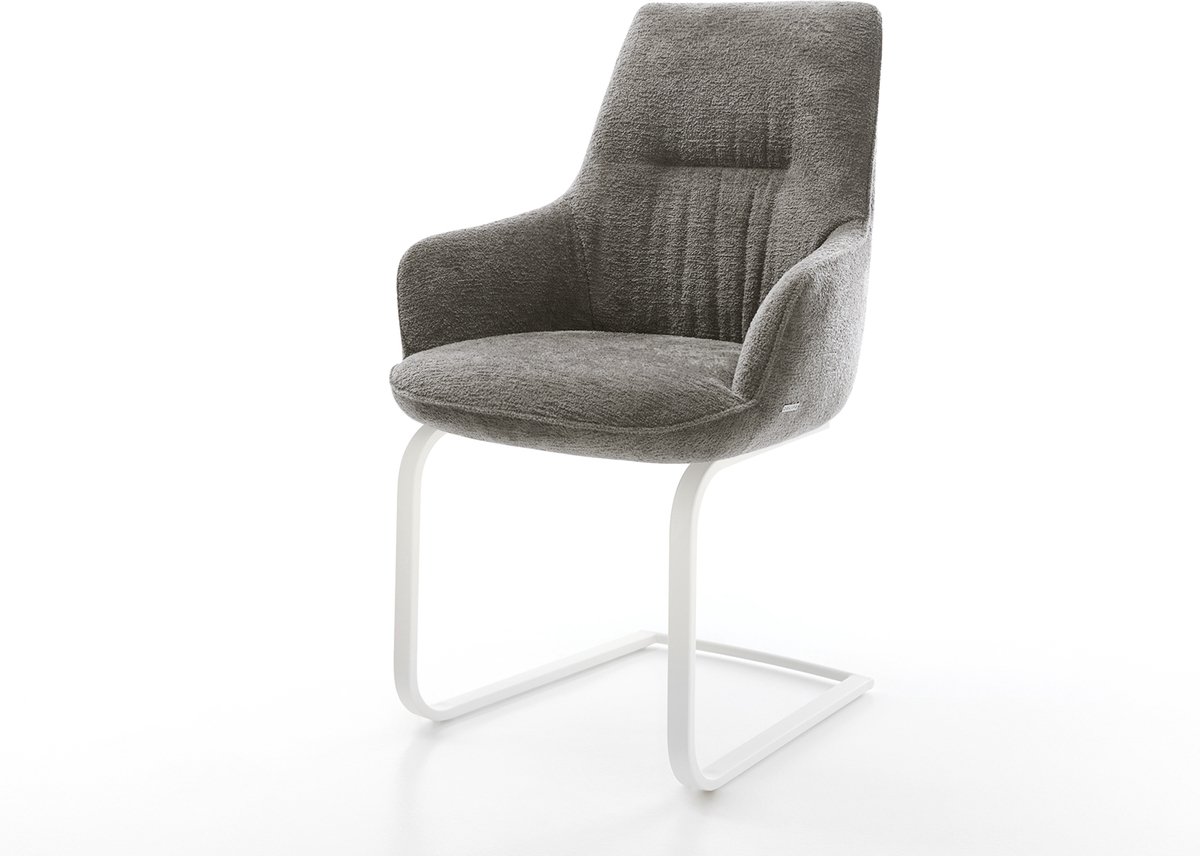 Sledestoel Zelia-Flex met armleuning sledemodel vlak wit bouclé zacht mud pocketveer kern