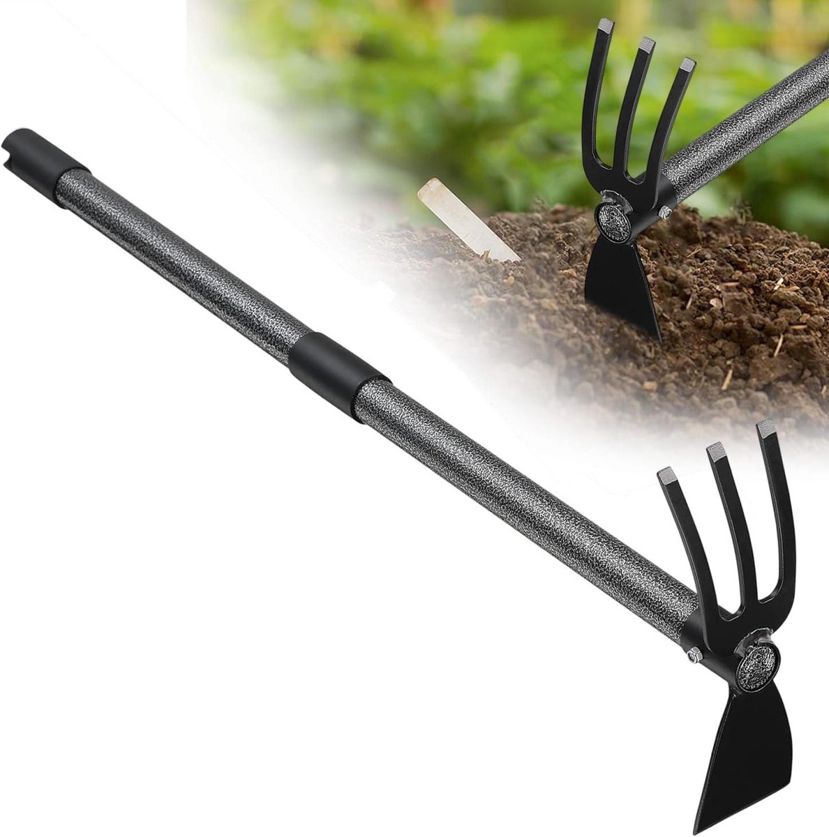 Tuinhak - Tuingereedschap - Onkruid Wieden - Verstelbare Lengte - 114 cm - Zwart