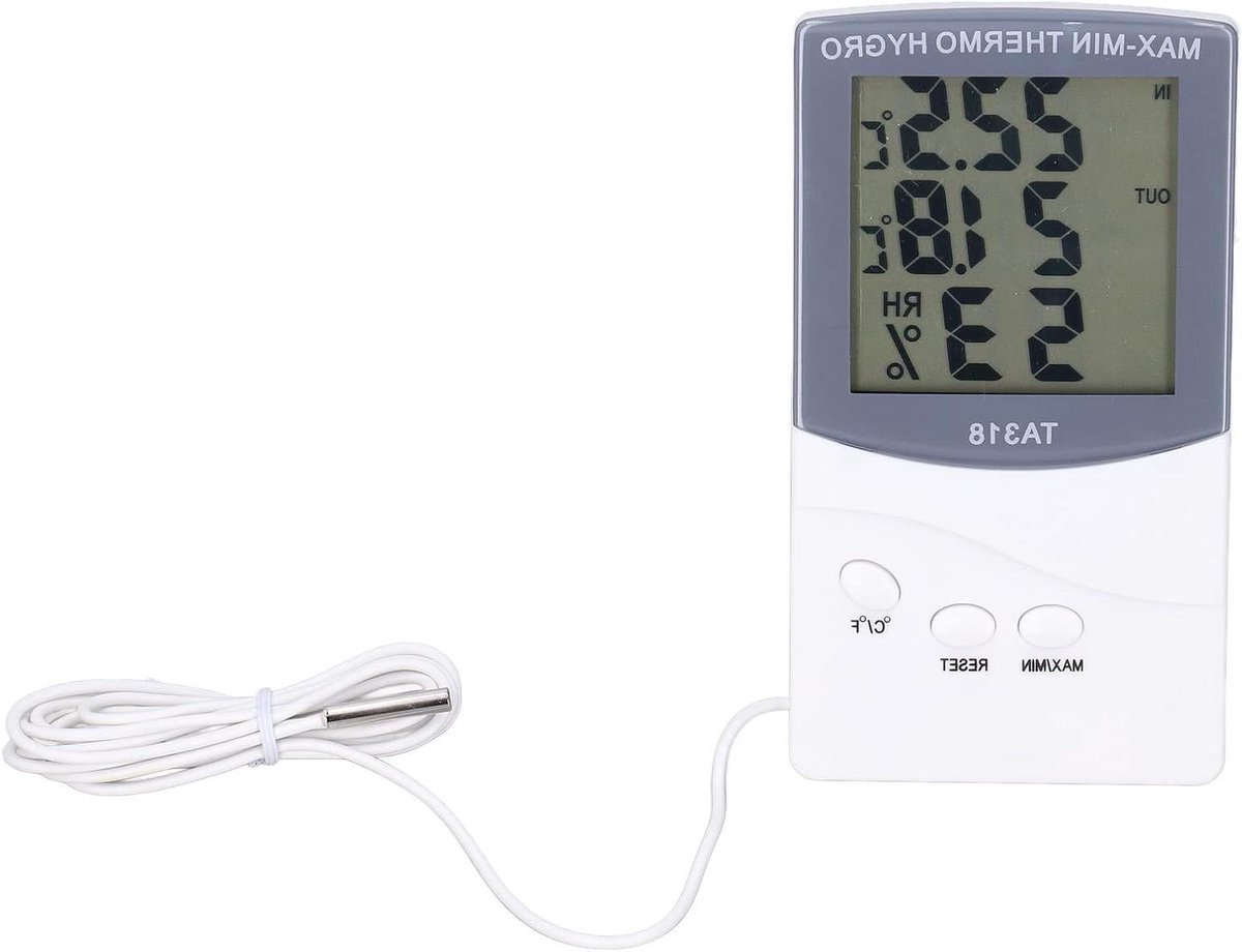 Binnen Buiten Thermometer - Temperatuur Vochtigheid Meter - Weer Monitoren - Met Sonde - 12.5 x 7 cm - Wit