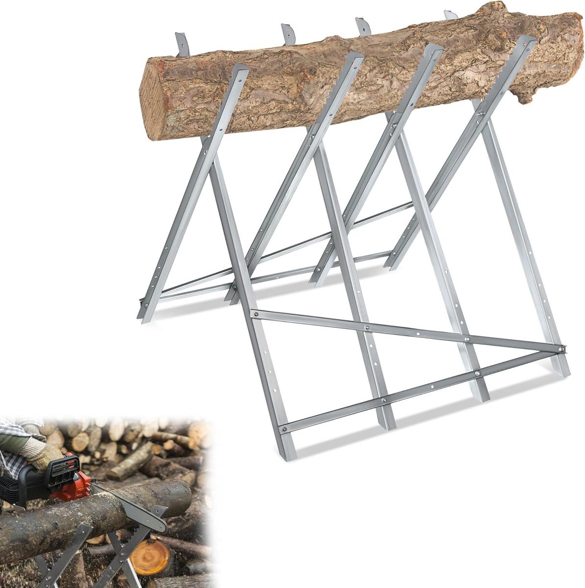 Inklapbare zaagbok - Houtzaagstandaard - Brandhout Zagen - Robuuste Metalen Constructie - 82 x 805 x 79 cm - Zilver