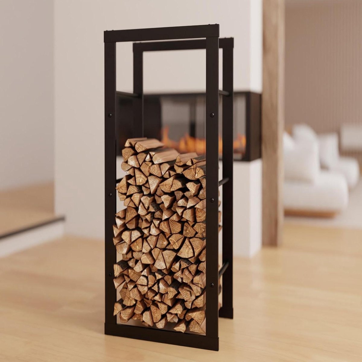 Houtopslag Rek - Houtstapelaar Opslag - Haardhout Opslaan - Gelaste Constructie - 40x100x25cm - Zwart
