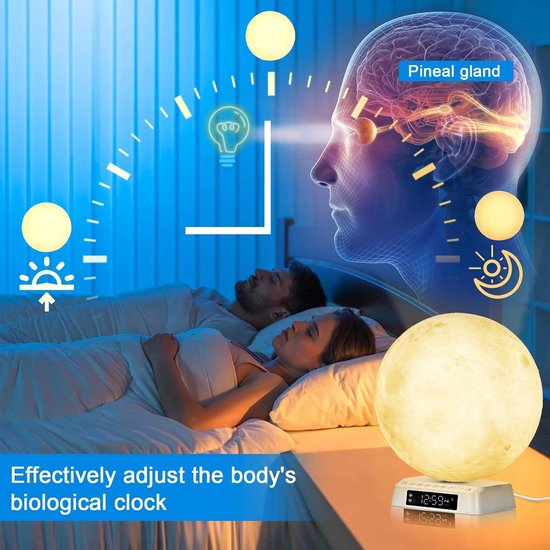 Wekker Maanlamp - Natuurlijk Wakker Worden - Ontspannen Ontwaken - Gesimuleerd Zonlicht - 20 cm Hoog - Mat — afbeelding 3