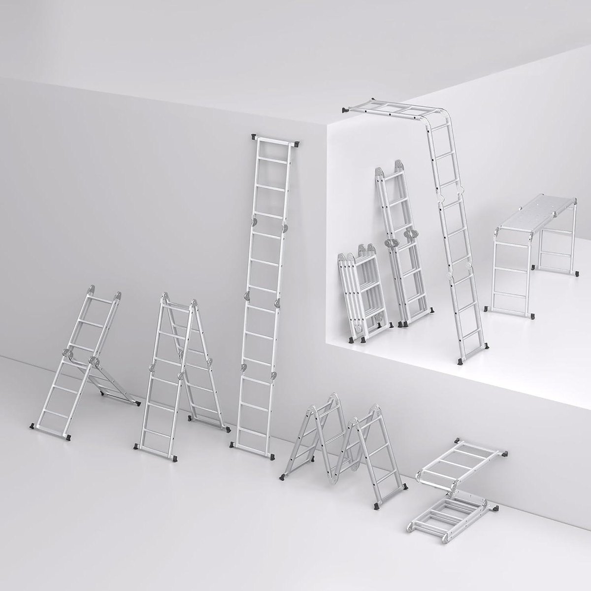 Multifunctionele Ladder - Vouwladder Steiger - Klus Klussen - 6-in-1 Ontwerp - 470cm - Zilver