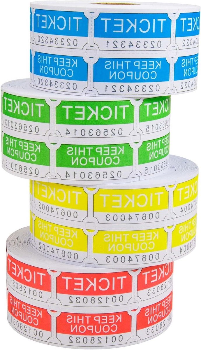 Loterij Tickets - Dubbele Tickets - Feestelijke Trekkingen - Perforatie voor Scheiding - 4000 Stuks - Diverse Kleuren