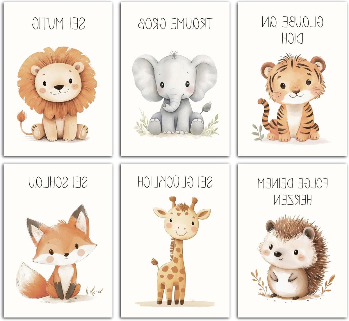Kinderkamer Posters - Babykamer Decoratie - Mooie Wanddecoratie - Set van 6 - DIN A4 - Natuurlijke Tinten