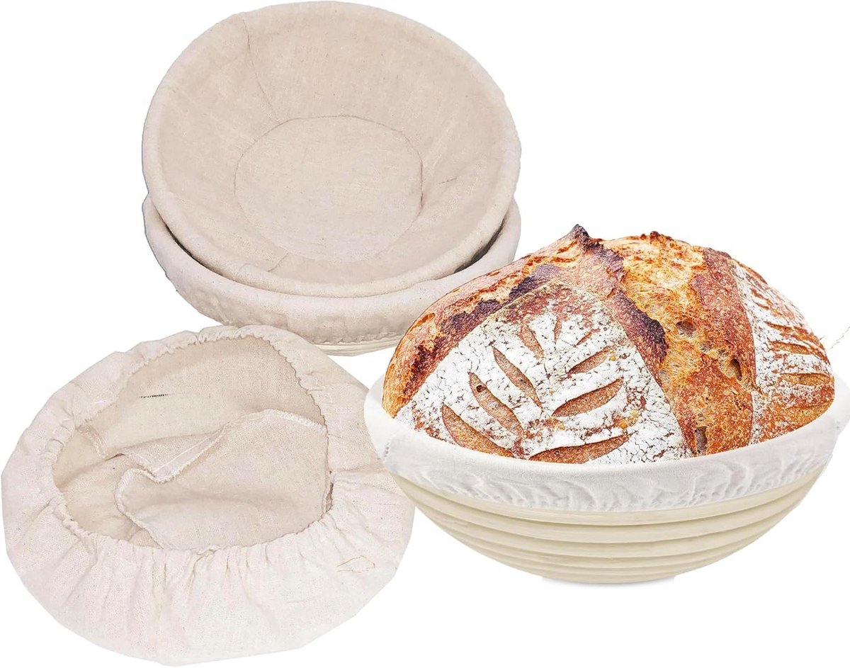 Brood Mand - Rijsmand Deeg - Brood Bakken - Natuurlijk Rotan - 3 Stuks 25cm - Naturel