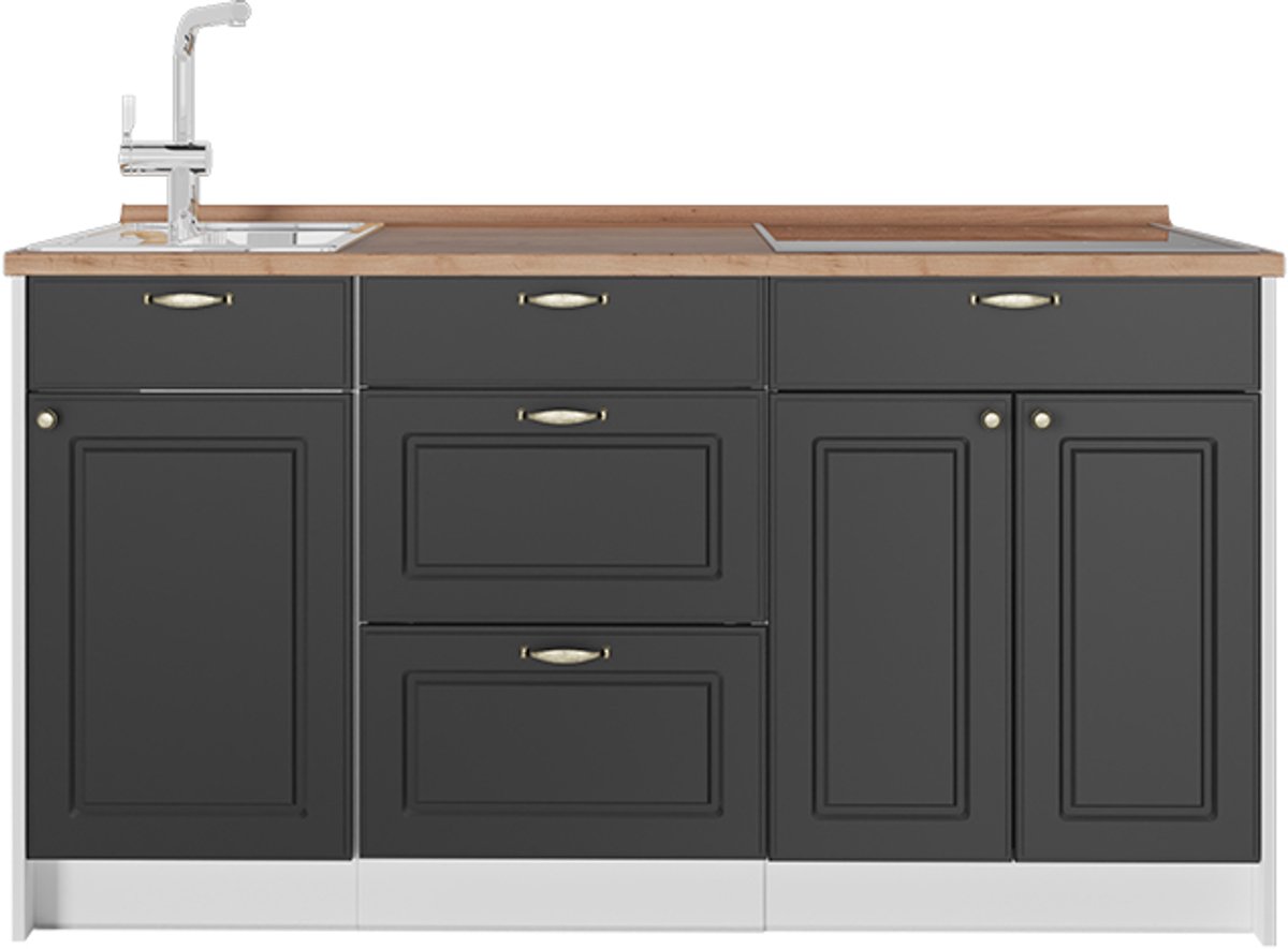 Vicco Keukenblok Fame-Line, Anthrazit-Gold Landhaus, 150 cm, WB Eik