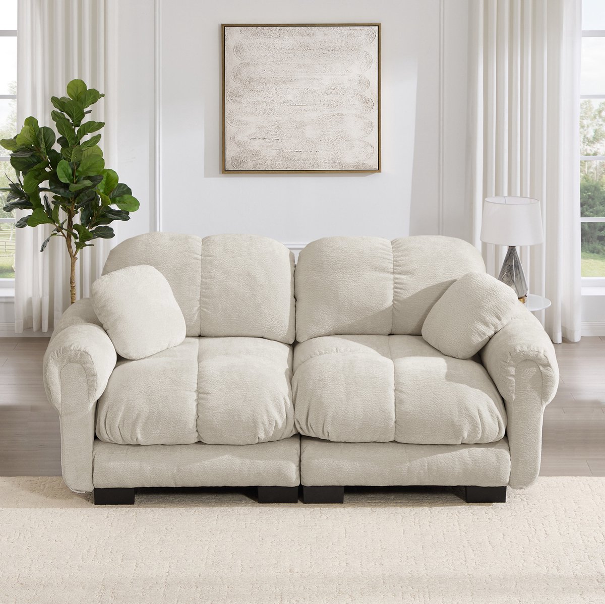 MIVRAY Bank 2-Zits - Modulair Chenille Sofa Met Gestikt Patroon - Voor Woonkamer - Stof - Licht Khaki