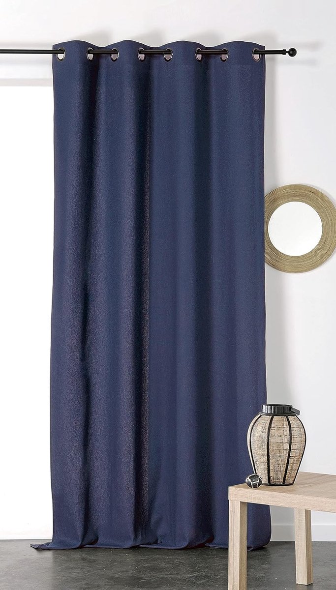511/49/375FR/135 oogjesgordijn katoen/linnen blauw oceaan 135 x 260 cm