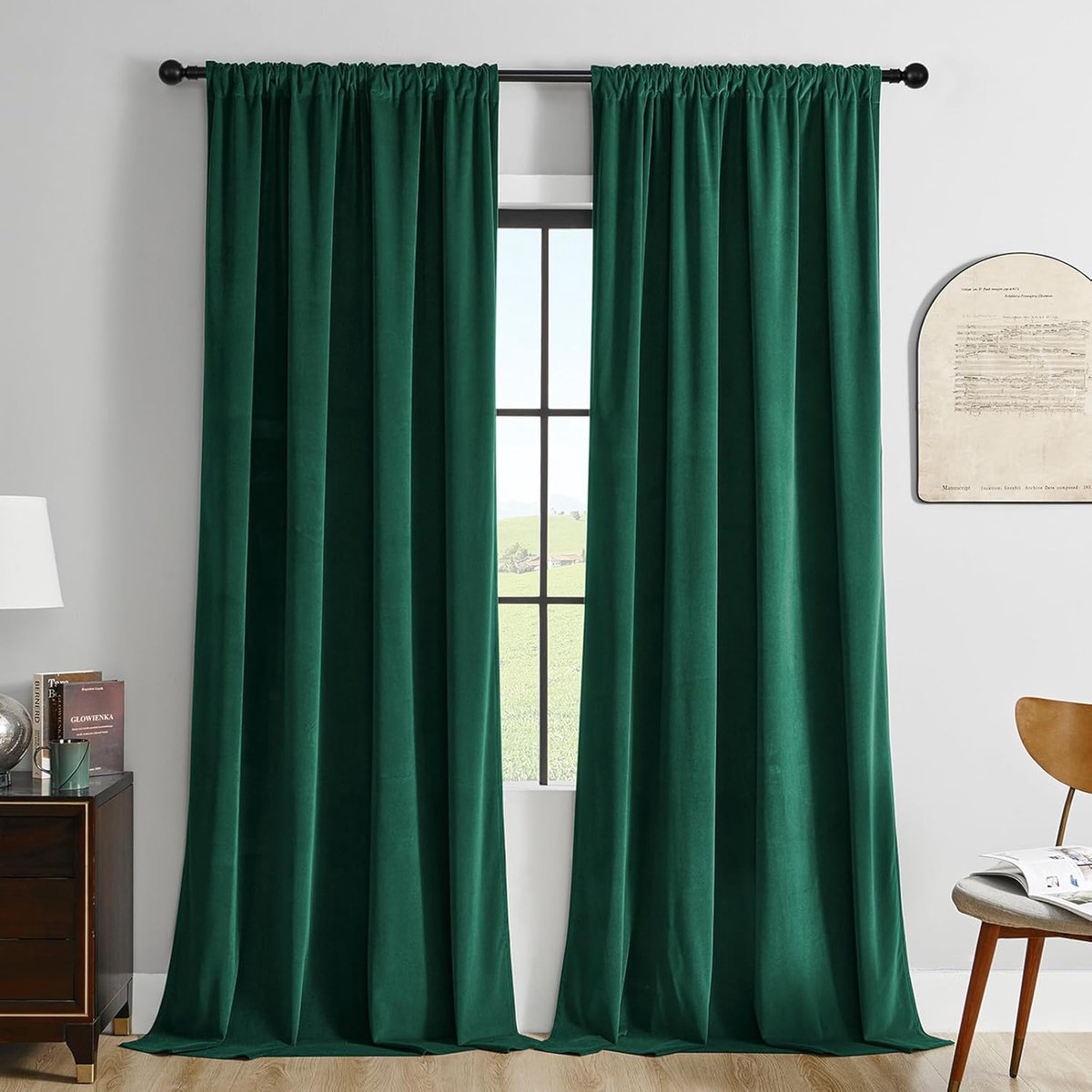 Grüne Samtvorhänge, 84" Länge, 2 Paneele, Burg-Set, luxe Stangentasche, wärmeisoliert, Fensterverdunkelungsvorhang, Schlafzimmer, Privatsphäre