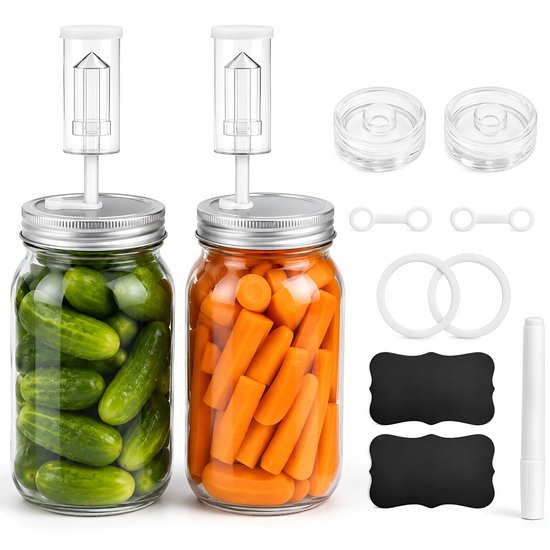 BOTC Fermentatieset voor Mason - 2x 900 ml - Fermentatiepot met brede opening - Inmaak-/Zuurkoolset