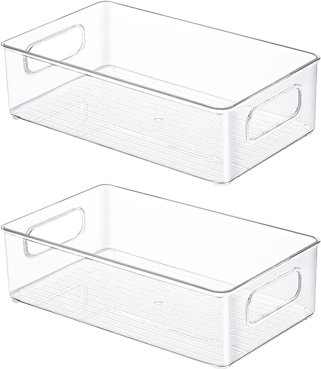 Koelkastorganizerset van 2, stapelbare koelkastorganizer, koelkastlade, keuken, opbergdoos voor koelkast, koelkast container met handvat, BPA-vrij (2 stuks)