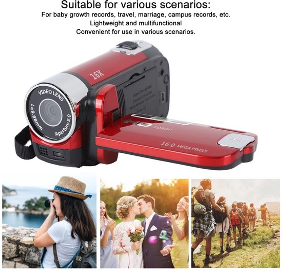 Aladdien - Draagbare digitale camera - 16mp - Vlogging camera voor thumbnail 3