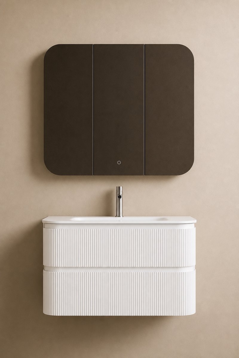ZIMMER Badkamermeubel Set TWINCURVA III Enkel met Wastafel 100x49x56,5 cm Mat wit – Soft-Close – Zwevend Badmeubel Compleet